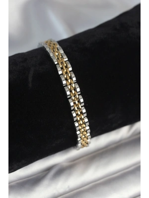 MuI MuI 316L Çelik 7 mm Kalınlıkta Gold ve Gümüş Renkli Erkek Bileklik