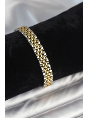 MuI MuI 316L Çelik 9 mm Kalınlıkta Gold ve Gümüş Renkli Erkek Bileklik