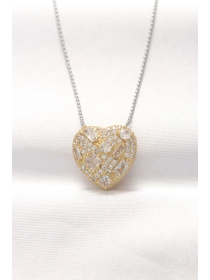 MuI MuI 316L Çelik Çift Renk Zirkon Taşlı Kalp Kolye