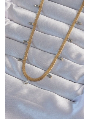 MuI MuI 316L Çelik Gold Renk Baget Taşlı İtalyan Zincir Kolye