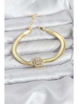 MuI MuI 316L Çelik Gold Renk Baget Zirkon Taşlı Yılan Zincirli Kadın Bileklik