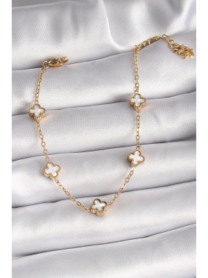 MuI MuI 316L Çelik Gold Renk Beyaz Baby Boy Yonca Model Kadın Bileklik