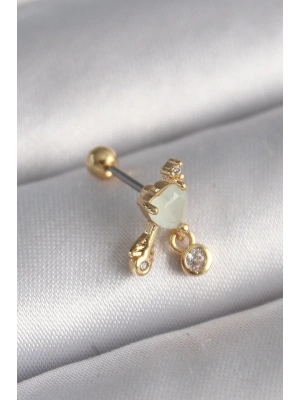 MuI MuI 316L Çelik Gold Renk Beyaz Mineli Kalp Sallantı Zirkon Taşlı Tragus Piercing