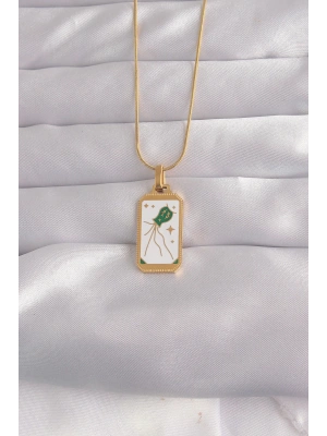 MuI MuI 316L Çelik Gold Renk Beyaz Mineli Tarot Kolye
