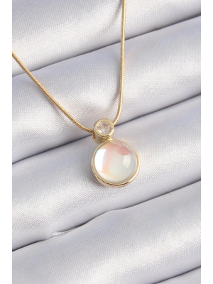 MuI MuI 316L Çelik Gold Renk Beyaz Sedefli Vintage Kadın Kolye