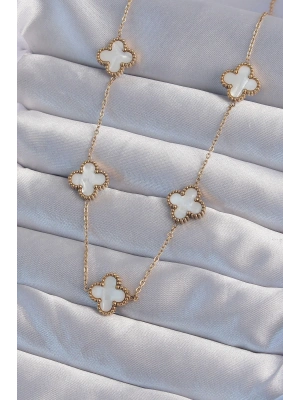 MuI MuI 316L Çelik Gold Renk Beyaz Sedefli Yonca Kolye