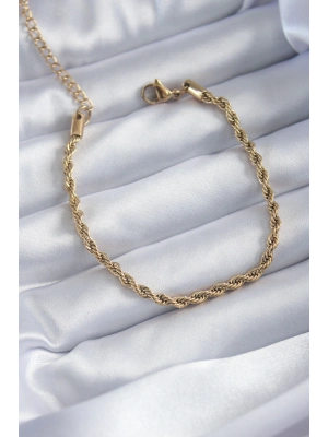 MuI MuI 316L Çelik Gold Renk Burgu Zincir Model Kadın Bileklik