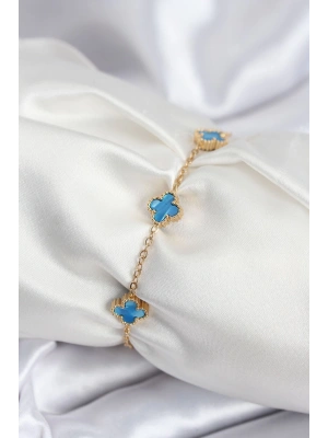 MuI MuI 316L Çelik Gold Renk Buz Mavisi Baby Boy Yonca Kadın Bileklik