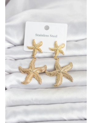 MuI MuI 316L Çelik Gold Renk Deniz Yıldızı Model Kadın Küpe