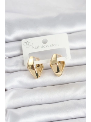 MuI MuI 316L Çelik Gold Renk Elmas Model Halka Kadın Küpe