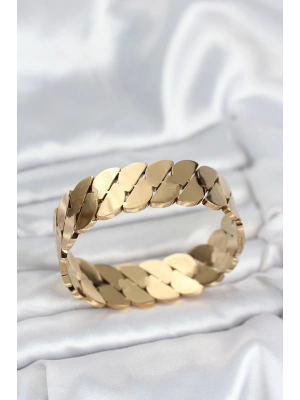 MuI MuI 316L Çelik Gold Renk Ezme Zincir Model Kadın Kelepçe Bileklik