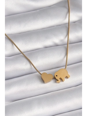 MuI MuI 316L Çelik Gold Renk Fil Kalp Figürlü Kadın Kolye