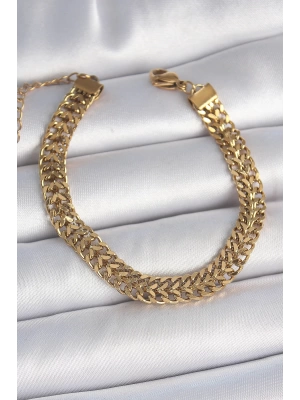 MuI MuI 316L Çelik Gold Renk Hasır Zincir Model Kadın Bileklik