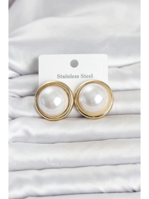 MuI MuI 316L Çelik Gold Renk İnci Model Vintage Kadın Küpe