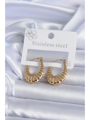 MuI MuI 316L Çelik Gold Renk İşlemeli Halka Model Kadın Küpe