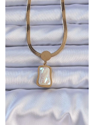 MuI MuI 316L Çelik Gold Renk İtalyan Zincir Ezme Taşlı Kolye