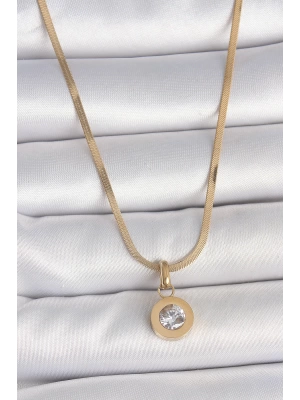 MuI MuI 316L Çelik Gold Renk İtalyan Zincir Sallantı Zirkon Taş Model Kadın Kolye