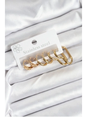 MuI MuI 316L Çelik Gold Renk Kadın Küpe Seti