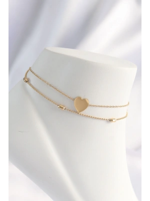 MuI MuI 316L Çelik Gold Renk Kalp Tasarımlı 2li Halhal