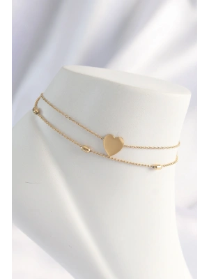 MuI MuI 316L Çelik Gold Renk Kalp Tasarımlı 2li Halhal