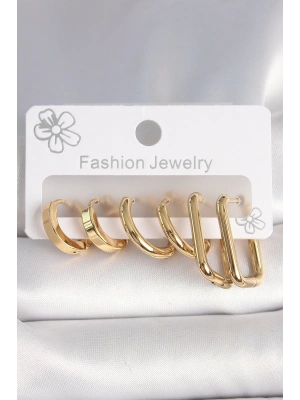 MuI MuI 316L Çelik Gold Renk Kare Halka Model Kadın Küpe Seti