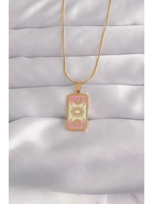 MuI MuI 316L Çelik Gold Renk Karışık Mineli Ay Figür Tarot Kolye