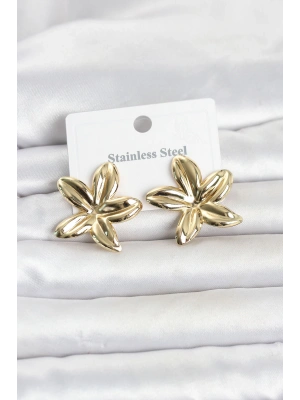 MuI MuI 316L Çelik Gold Renk Lotus Çiçeği Model Kadın Küpe