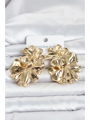 MuI MuI 316L Çelik Gold Renk Lotus Model Kadın Küpe