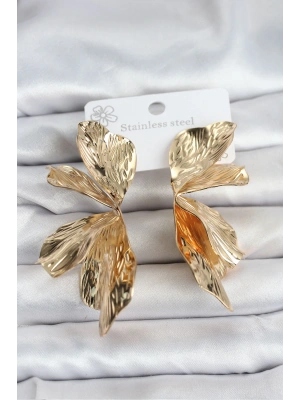 MuI MuI 316L Çelik Gold Renk Lotus Yaprak Kadın Küpe