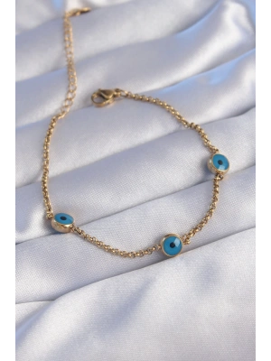 MuI MuI 316L Çelik Gold Renk Nazar Boncuk Tasarımlı Bileklik