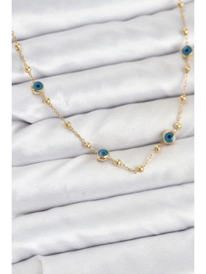 MuI MuI 316L Çelik Gold Renk Nazarlı ve Topçuklu Model Kadın Kolye