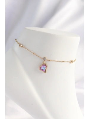 MuI MuI 316L Çelik Gold Renk Renkli Zirkon Taşlı Kalp Halhal