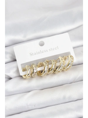 MuI MuI 316L Çelik Gold Renk Su Yolu Halka Küpe Seti