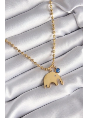 MuI MuI 316L Çelik Gold Renk Top Zincir Model Fil Figür Nazar Boncuk Detay Kadın Kolye
