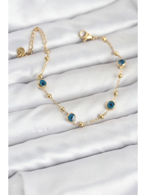 MuI MuI 316L Çelik Gold Renk Topçuklu Nazar Model Kadın Bileklik