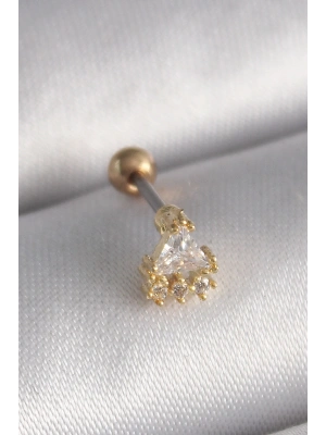 MuI MuI 316L Çelik Gold Renk Üçgen Zirkon Taşlı Tragus Piercing