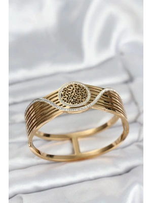 MuI MuI 316L Çelik Gold Renk Yaşam Ağacı Modelli Kadın Kelepçe Bileklik