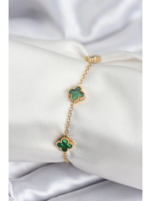 MuI MuI 316L Çelik Gold Renk Yeşil Baby Boy Yonca Kadın Bileklik