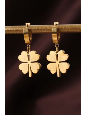 MuI MuI 316L Çelik Gold Renk Yonca Küpe