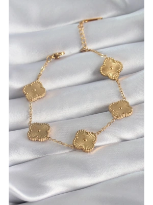 MuI MuI 316L Çelik Gold Renk Yonca Model İşleme Detay Kadın Bileklik