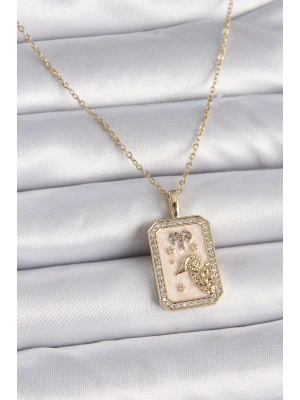 MuI MuI 316L Çelik Gold Renk Zincir Koç Burcu Zirkon Taşlı Kadın Kolye