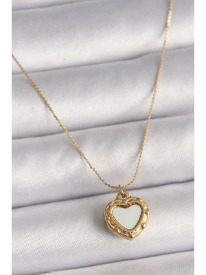 MuI MuI 316L Çelik Gold Renk Zincir Sedefli Kalp Model Kadın Kolye