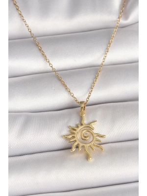 MuI MuI 316L Çelik Gold Renk Zincir Zirkon Taş Detaylı Güneş Model Kadın Kolye