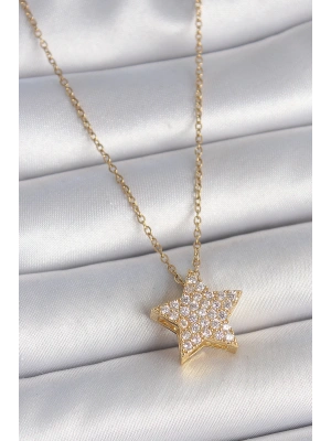 MuI MuI 316L Çelik Gold Renk Zincir Zirkon Taşlı Yıldız Model Kadın Kolye