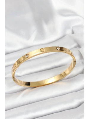 MuI MuI 316L Çelik Gold Renk Zirkon Taşlı 65 mm Kadın Kelepçe Bileklik