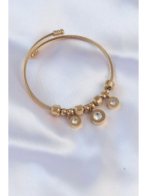 MuI MuI 316L Çelik Gold Renk Zirkon Taşlı Model Charm Bileklik