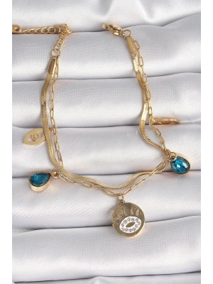 MuI MuI 316L Çelik Gold Renk Zirkon Taşlı Göz İşleme Figür Kadın Bileklik