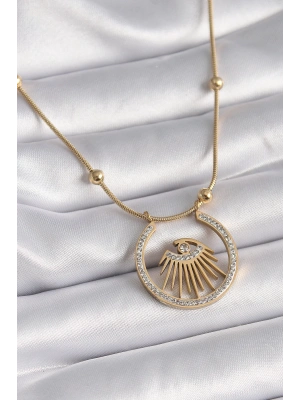 MuI MuI 316L Çelik Gold Renk Zirkon Taşlı Göz Model Kadın Kolye