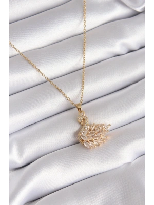 MuI MuI 316L Çelik Gold Renk Zirkon Taşlı Kuğu Model Kadın Kolye