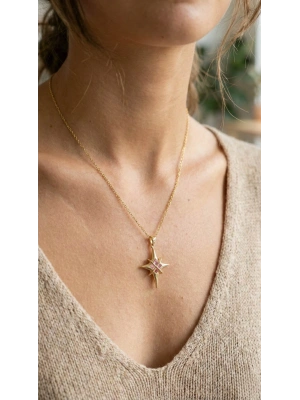 MuI MuI 316L Çelik Gold Renk Zirkon Taşlı Kutup Yıldızı Model Kadın Kolye